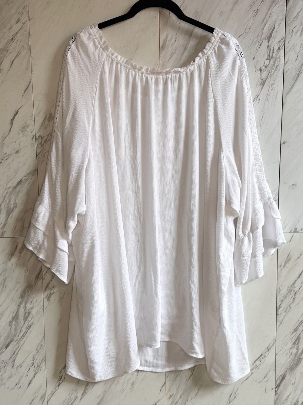 NWT CJ Banks White Peasant Ruffled Sleeves Tunic Top Womens 2X Boho Blouse